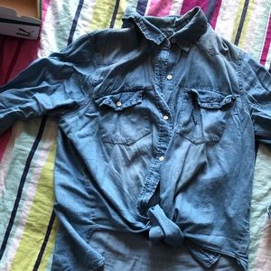 Women denim front tie shirt